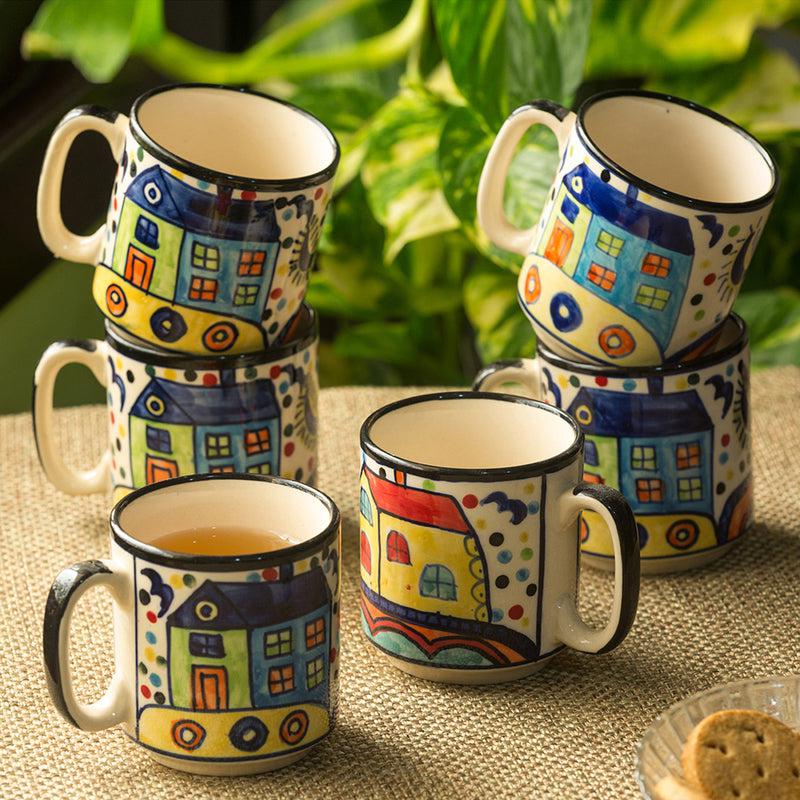 Buy Sweet Home Handpainted Cup (220 ML) - Set Of Six Tea Cup & Saucer from Vaaree