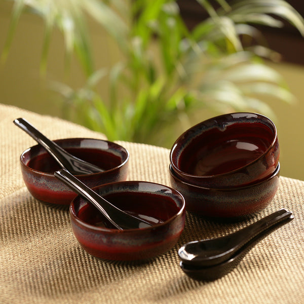 Buy Bilia Hand Glazed Soup Bowl With Spoon (430 ML) - Eight Piece Set Bowl from Vaaree