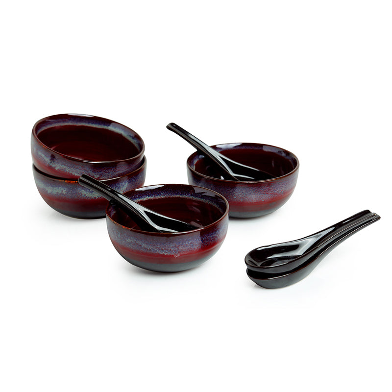 Buy Bilia Hand Glazed Soup Bowl With Spoon (430 ML) - Eight Piece Set Bowl from Vaaree