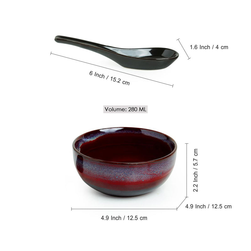 Buy Bilia Hand Glazed Soup Bowl With Spoon (430 ML) - Eight Piece Set Bowl from Vaaree