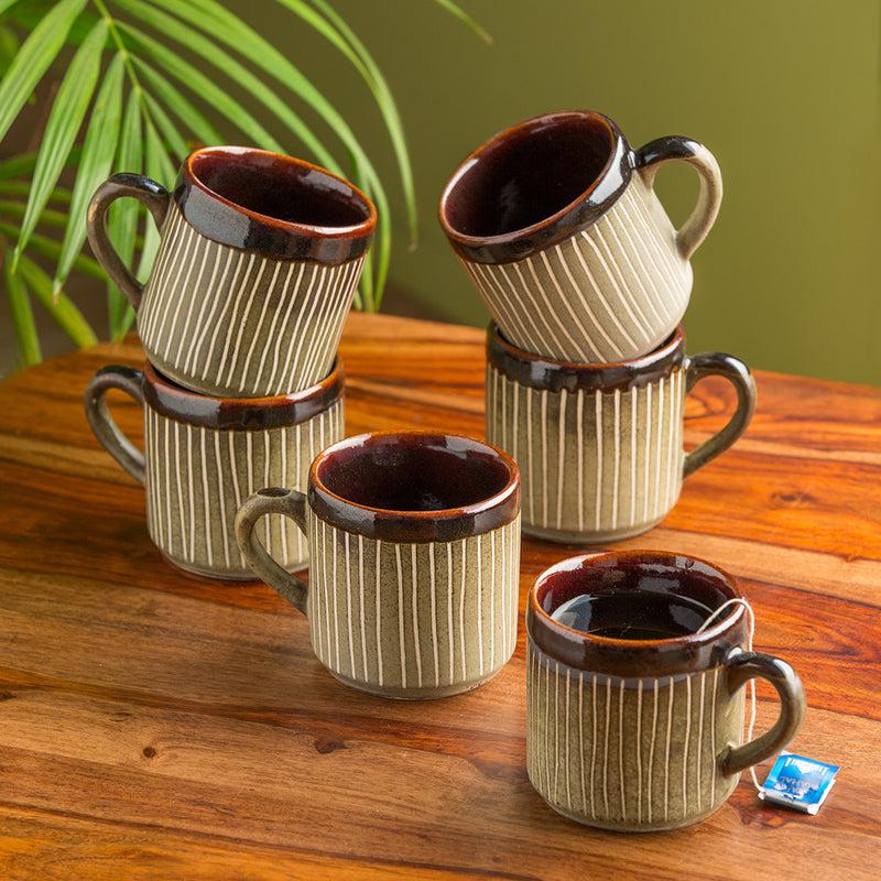 Buy Stripe Seina Cup (170 ML) - Set Of Six Tea Cup & Saucer from Vaaree