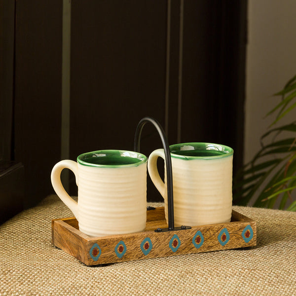 Jage Rule Handglazed Cup With Tray (190 ML) - Three piece Set