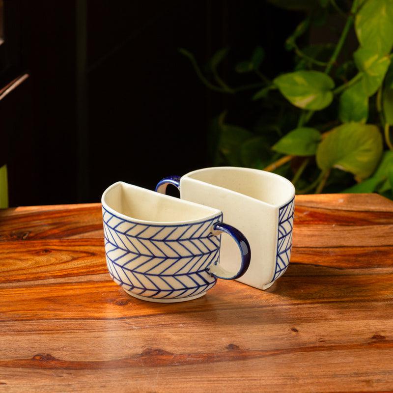 Buy The Better Half Indigo Cup (200 ML) - Set Of Two Tea Cup & Saucer from Vaaree