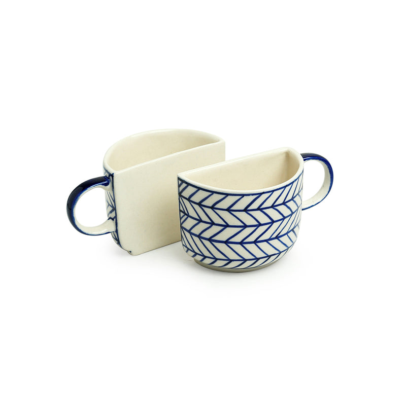 Buy The Better Half Indigo Cup (200 ML) - Set Of Two Tea Cup & Saucer from Vaaree