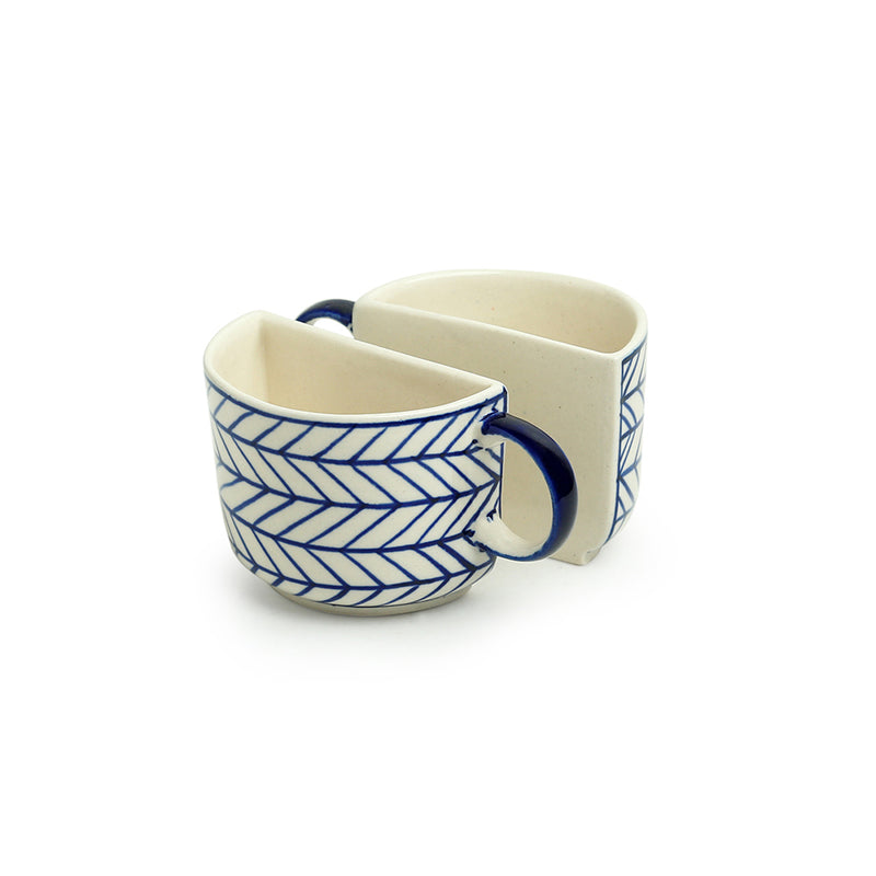 Buy The Better Half Indigo Cup (200 ML) - Set Of Two Tea Cup & Saucer from Vaaree