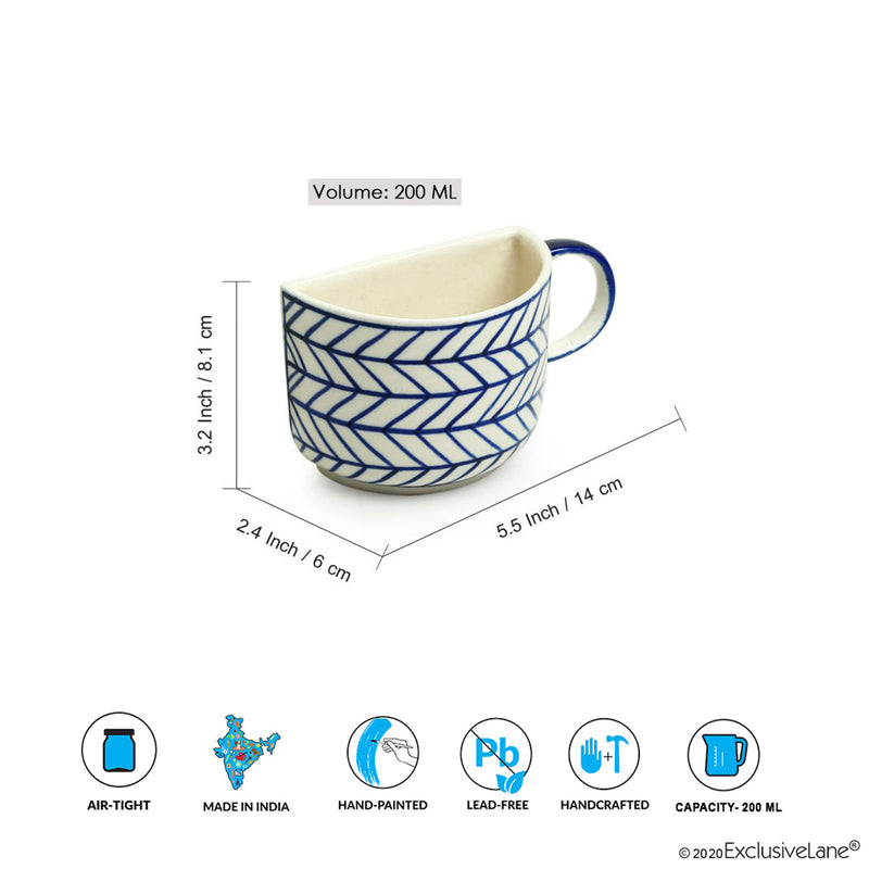 Buy The Better Half Indigo Cup (200 ML) - Set Of Two Tea Cup & Saucer from Vaaree