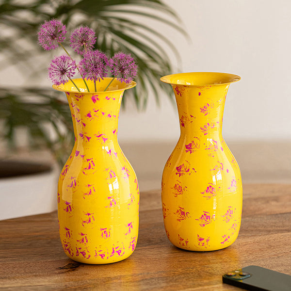 Buy Nura Handpainted Yellow Vase - Set Of Two Vase from Vaaree