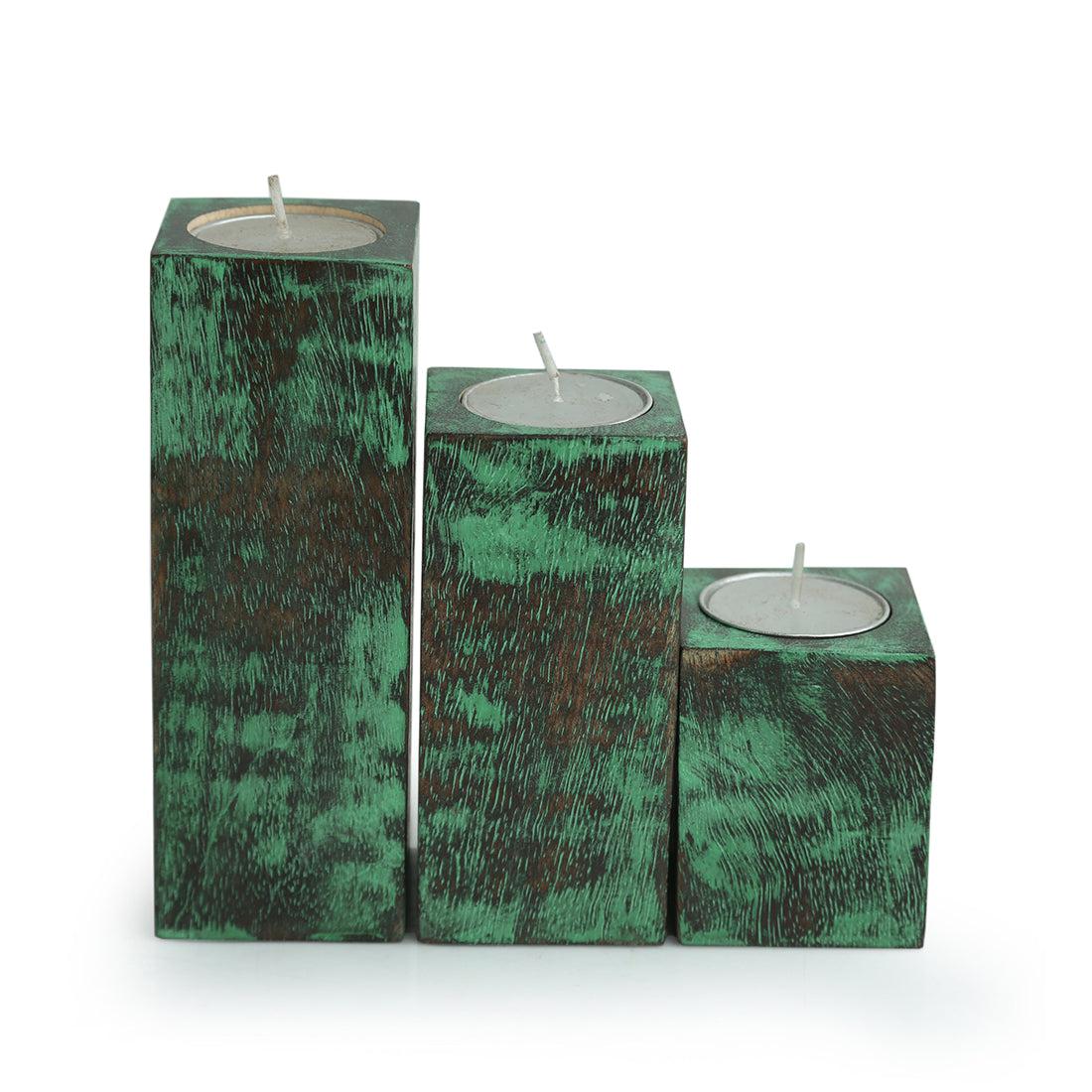 Buy Teal Cubo Tealight Candle Holder - Set Of Three Tea Light Candle Holders from Vaaree