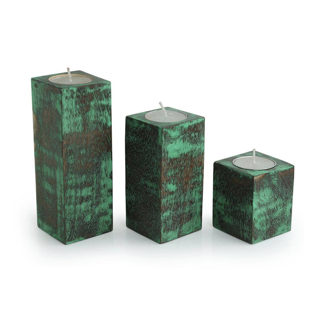 Buy Teal Cubo Tealight Candle Holder - Set Of Three Tea Light Candle Holders from Vaaree