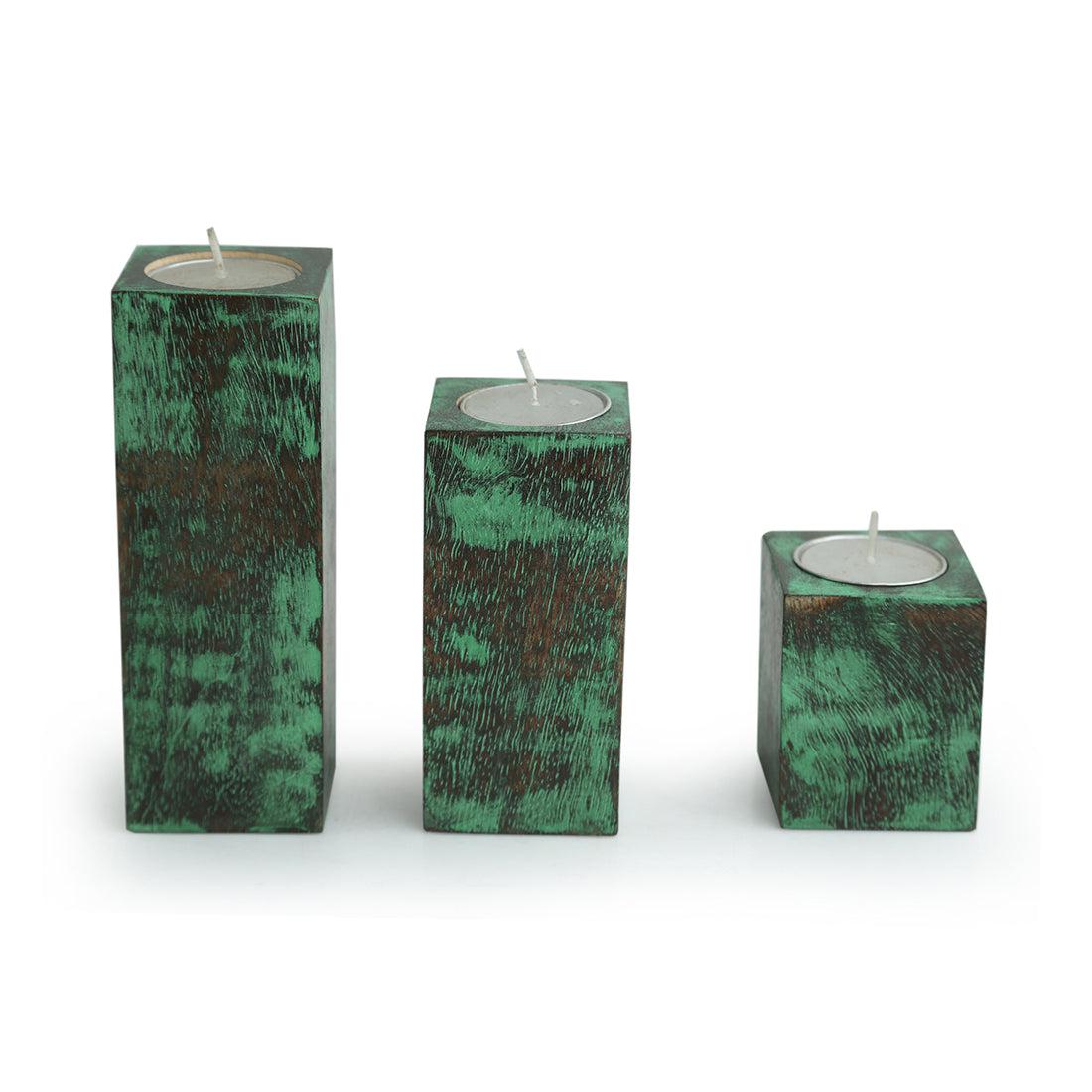 Buy Teal Cubo Tealight Candle Holder - Set Of Three Tea Light Candle Holders from Vaaree