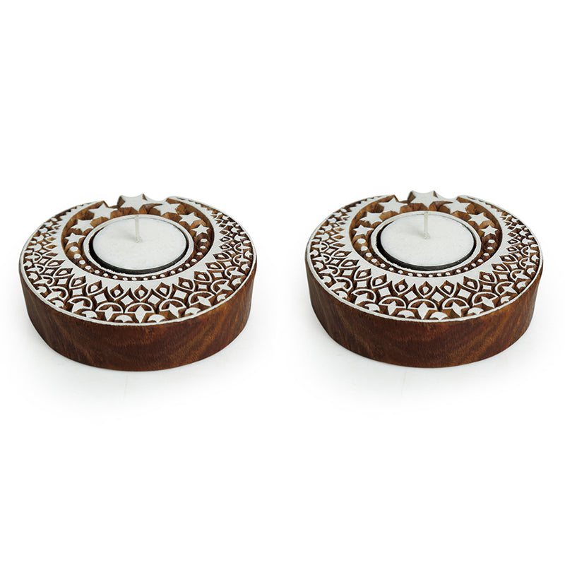 Buy Moon Shimmer Tealight Candle Holder - Set Of Two Candle Holders from Vaaree