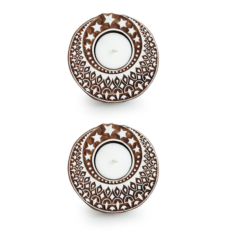 Buy Moon Shimmer Tealight Candle Holder - Set Of Two Candle Holders from Vaaree