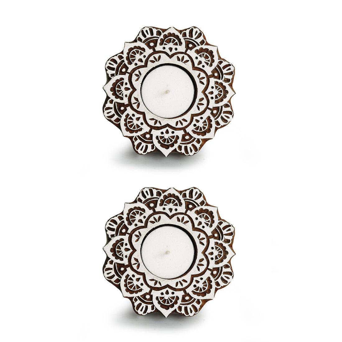 Buy Flora Bright Hand Carved Tealight Candle Holder - Set Of Four Tea Light Candle Holders from Vaaree