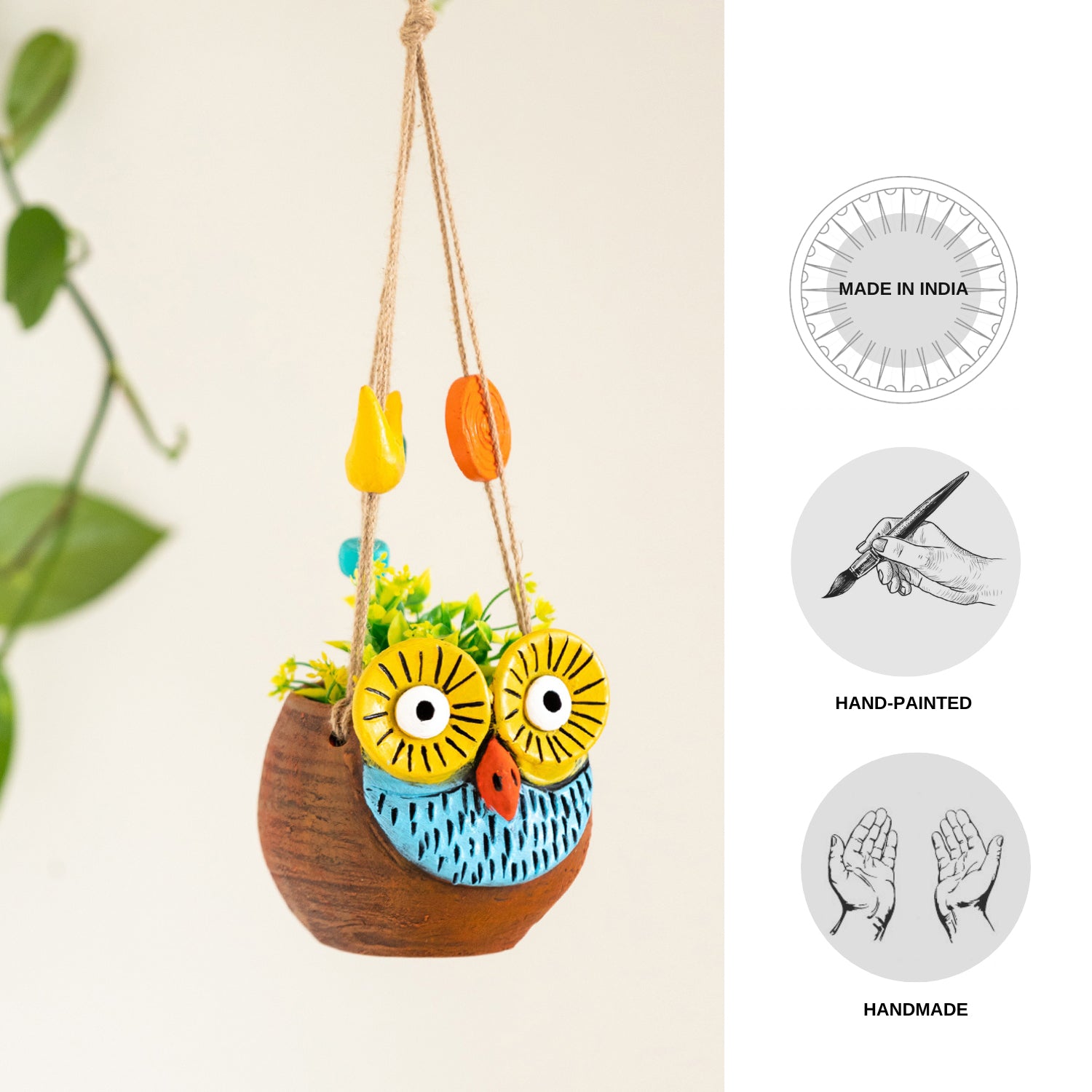 Buy Hoot Pose Handpainted Hanging Planter Pots & Planters from Vaaree