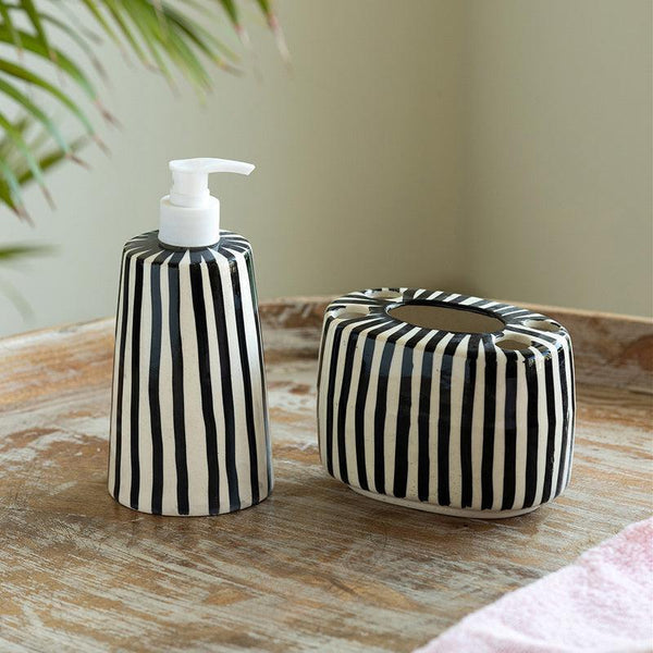 Buy Zebra Stripia Handpainted Bathroom Set - Two Piece Set Accessories & Sets from Vaaree