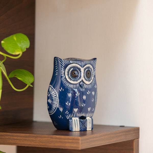 Blue Night Owl Handpainted Showpiece