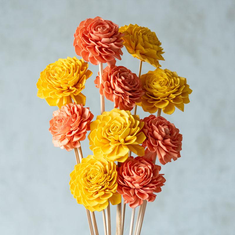 Buy Musa Sola Wood Rose Flower Stick (Yellow & Peach) - Set Of Ten Artificial Flowers from Vaaree