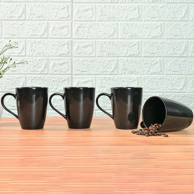 Mug & Tea Cup - Kasper Black Ceramic Mug (360 ML) - Set Of Four