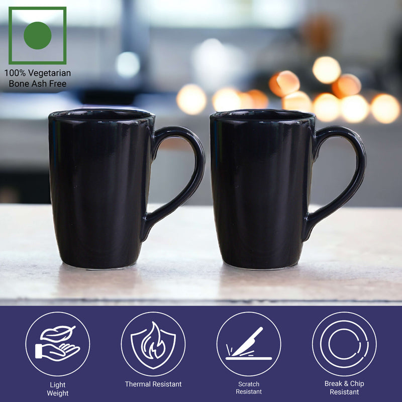 Mug & Tea Cup - Kasper Black Ceramic Mug (360 ML) - Set Of Four