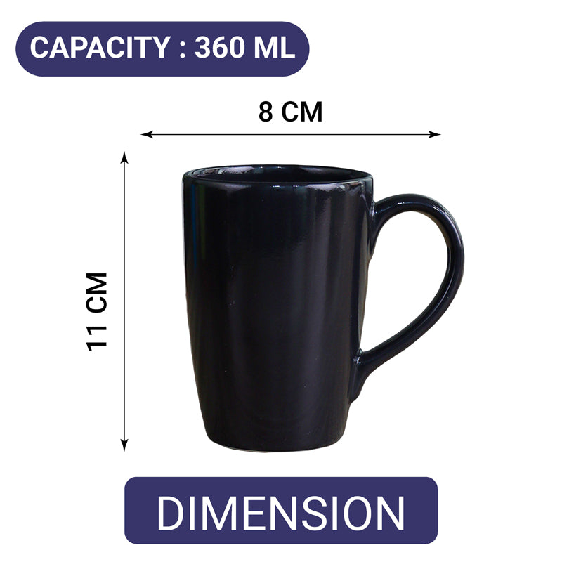 Mug & Tea Cup - Kasper Black Ceramic Mug (360 ML) - Set Of Four