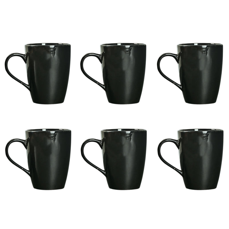 Mug & Tea Cup - Kasper Black Ceramic Mug (360 ML) - Set Of Six