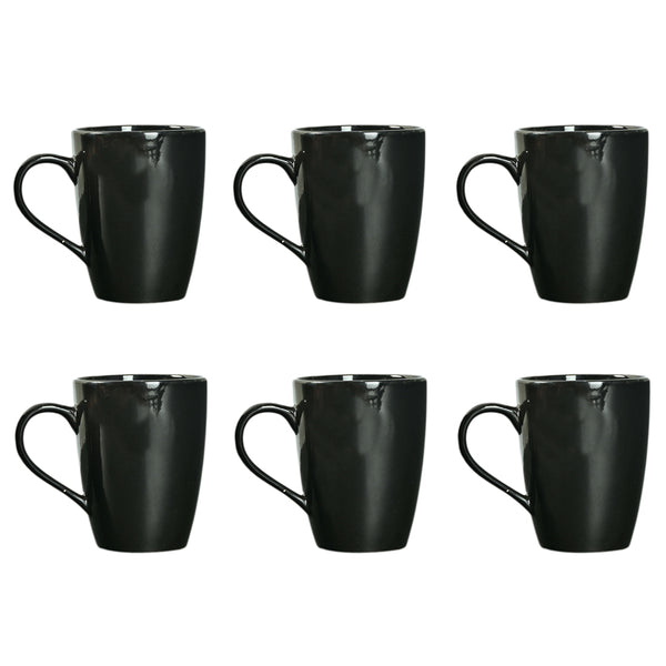 Mug & Tea Cup - Kasper Black Ceramic Mug (360 ML) - Set Of Six