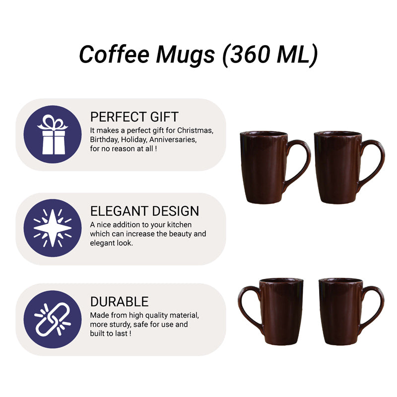 Mug & Tea Cup - Kasper Brown Ceramic Mug (360 ML) - Set Of Four