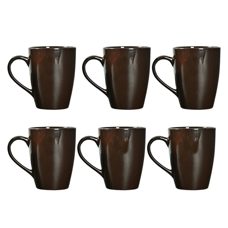 Mug & Tea Cup - Kasper Brown Ceramic Mug (360 ML) - Set Of Six