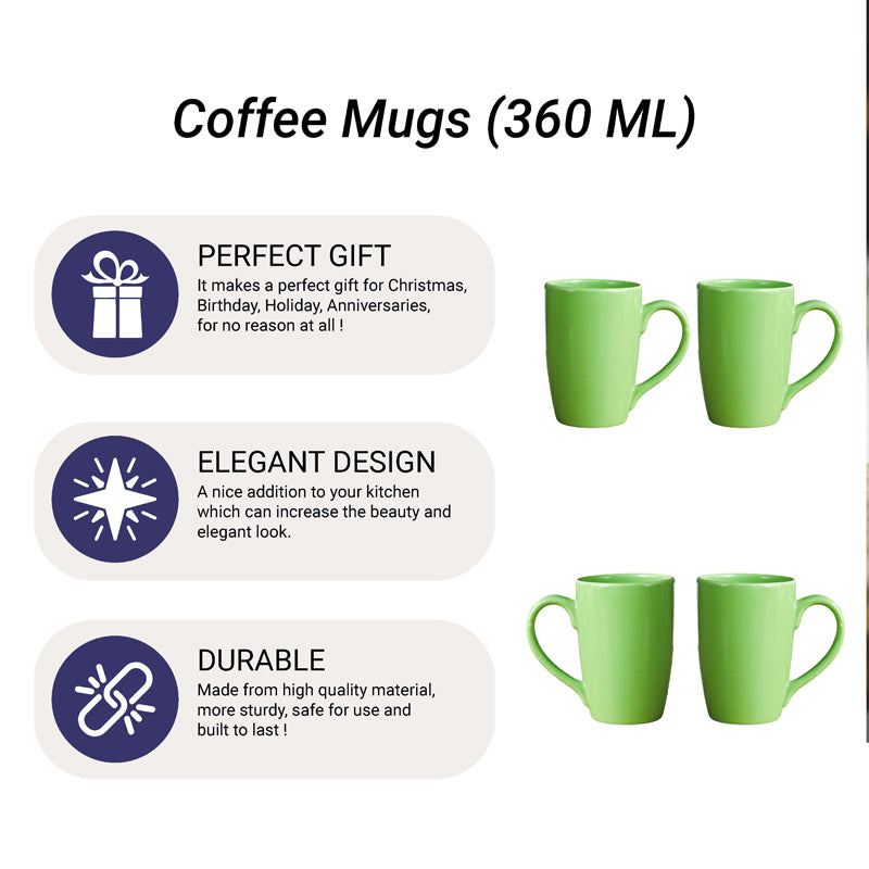 Mug & Tea Cup - Kasper Green Ceramic Mug (360 ML) - Set Of Four