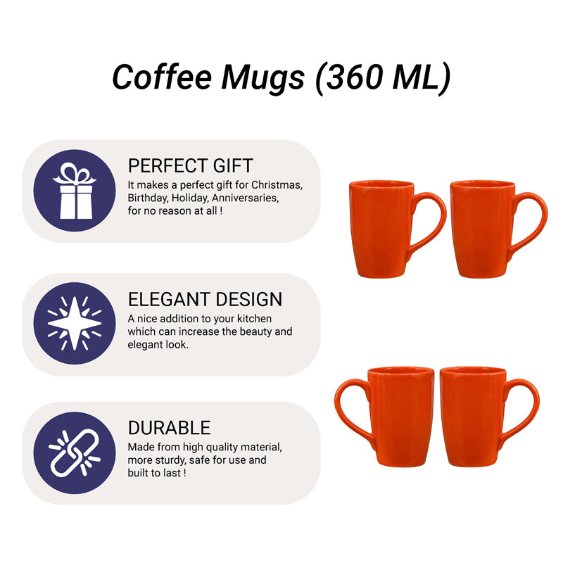 Mug & Tea Cup - Kasper Orange Ceramic Mug (360 ML) - Set Of Four