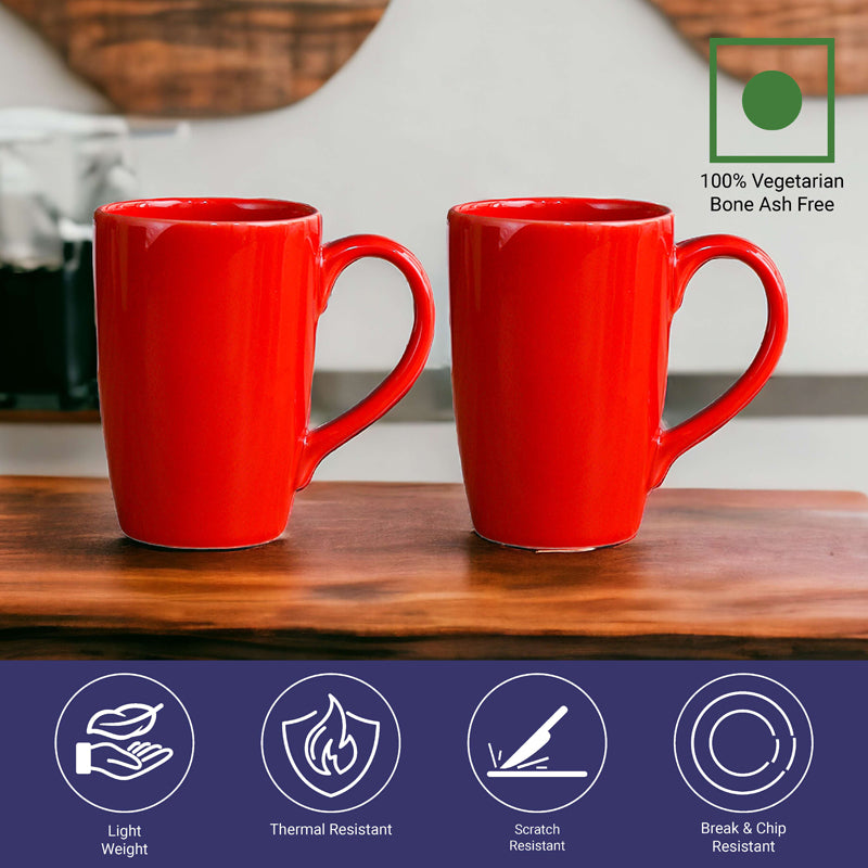 Mug & Tea Cup - Kasper Red Ceramic Mug (360 ML) - Set Of Four