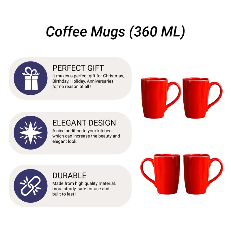 Mug & Tea Cup - Kasper Red Ceramic Mug (360 ML) - Set Of Four