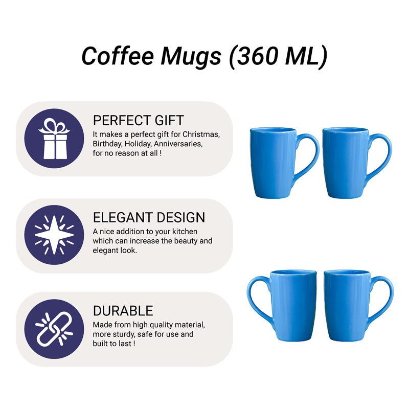 Mug & Tea Cup - Kasper Blue Ceramic Mug (360 ML) - Set Of Four