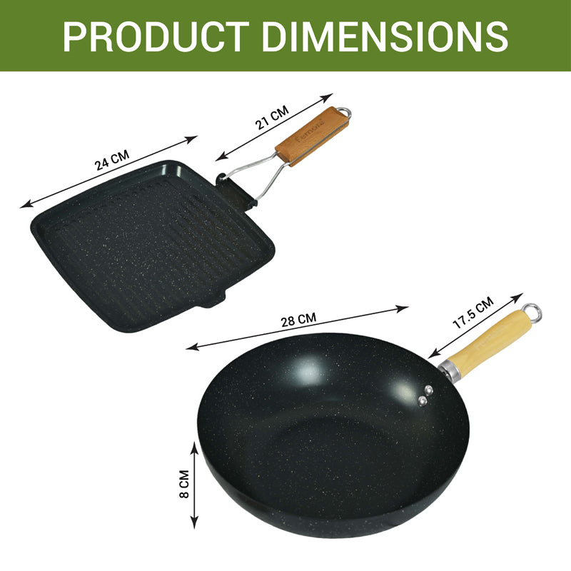 Buy Helaine Non Stick Carbon Steel Wok & Pancake Pan - Two Piece Set Cookware Sets from Vaaree