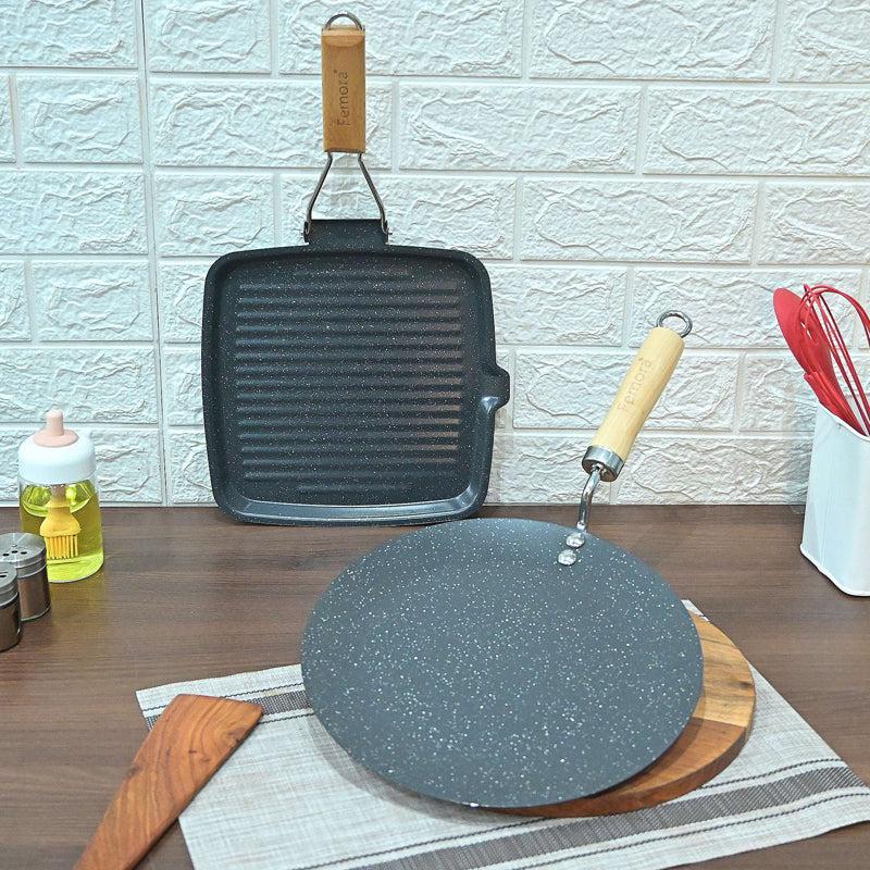 Buy Helaine Non Stick Carbon Steel Roti Tawa & Grill Pan - Two Piece Set Cookware Sets from Vaaree