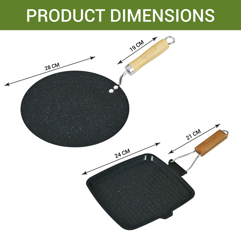 Buy Helaine Non Stick Carbon Steel Roti Tawa & Grill Pan - Two Piece Set Cookware Sets from Vaaree