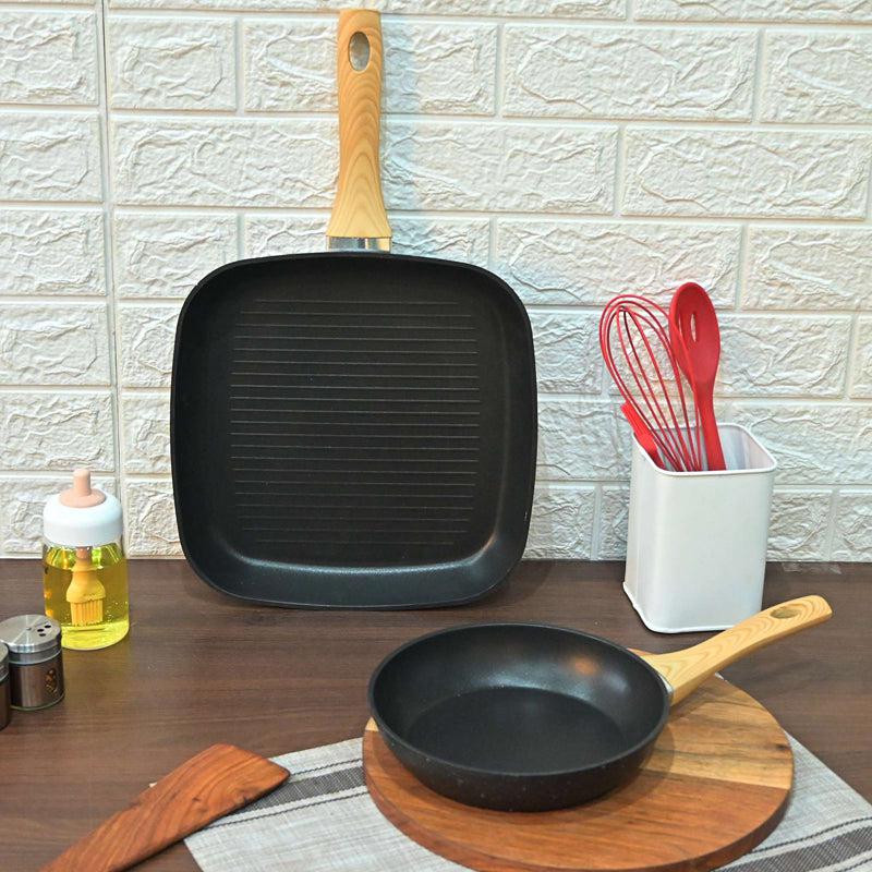 Buy Helaine Non Stick Aluminium Frying Pan & Grill Pan - Two Piece Set Cookware Sets from Vaaree