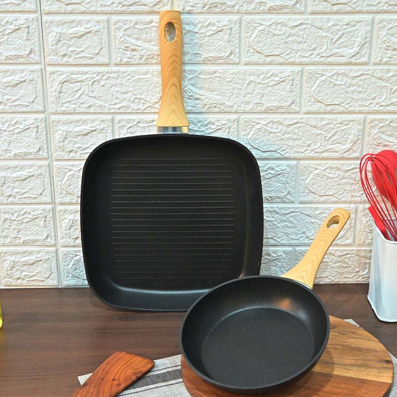 Buy Helaine Non Stick Aluminium Frying Pan & Grill Pan - Two Piece Set Cookware Sets from Vaaree