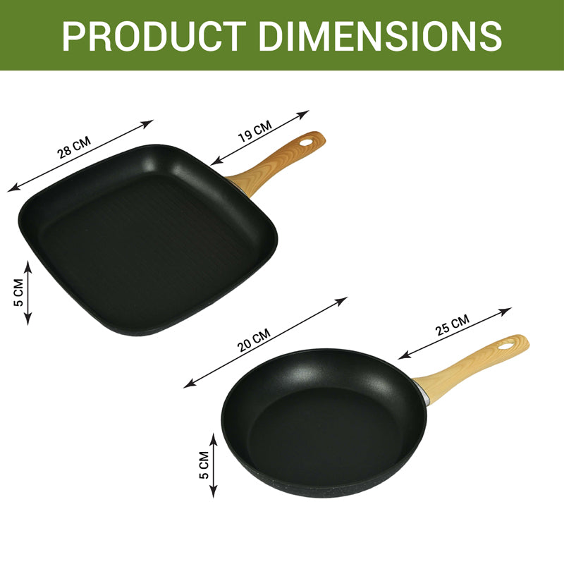 Buy Helaine Non Stick Aluminium Frying Pan & Grill Pan - Two Piece Set Cookware Sets from Vaaree