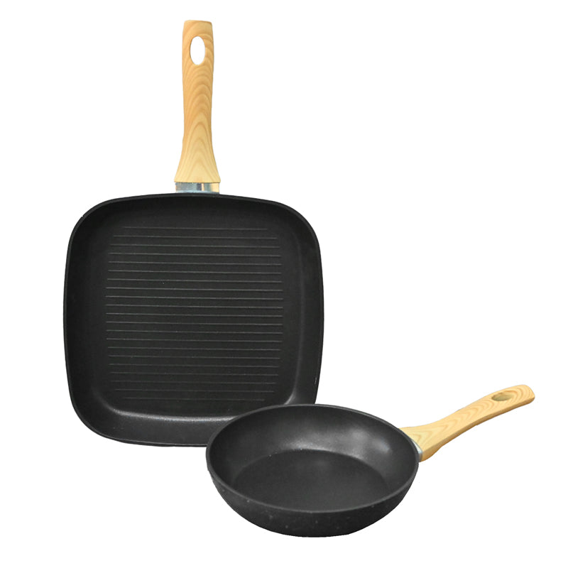 Buy Helaine Non Stick Aluminium Frying Pan & Grill Pan - Two Piece Set Cookware Sets from Vaaree