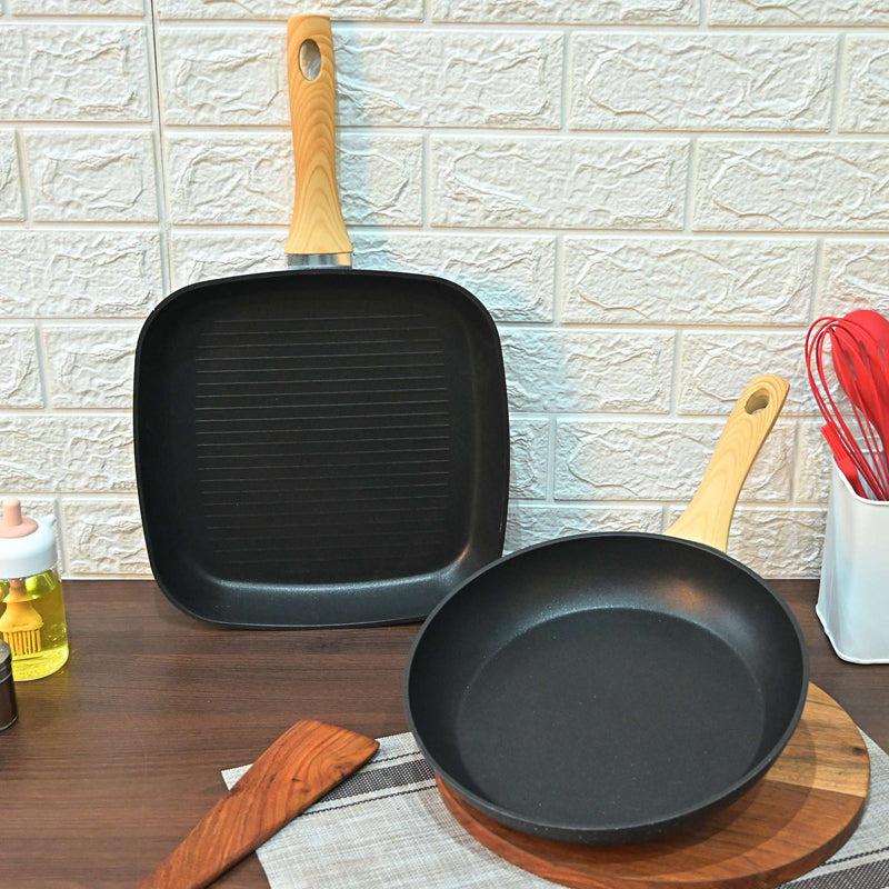 Buy Helaine Non Stick Aluminium Frying Pan & Square Grill Pan - Two Piece Set Cookware Sets from Vaaree