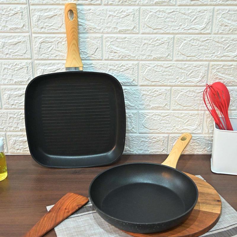 Buy Helaine Non Stick Aluminium Frying Pan & Square Grill Pan - Two Piece Set Cookware Sets from Vaaree