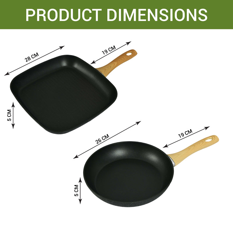 Buy Helaine Non Stick Aluminium Frying Pan & Square Grill Pan - Two Piece Set Cookware Sets from Vaaree