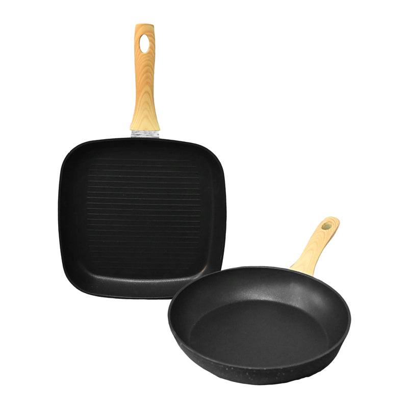 Buy Helaine Non Stick Aluminium Frying Pan & Square Grill Pan - Two Piece Set Cookware Sets from Vaaree