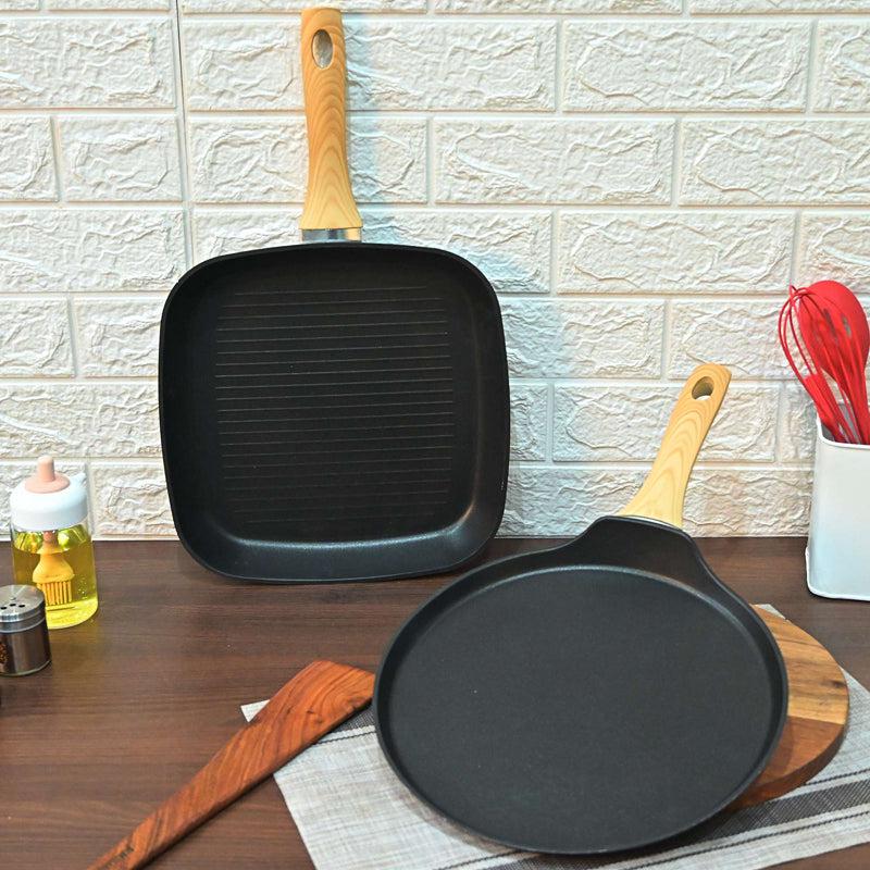 Buy Helaine Non Stick Aluminium Pancake Pan & Square Grill Pan - Two Piece Set Cookware Sets from Vaaree