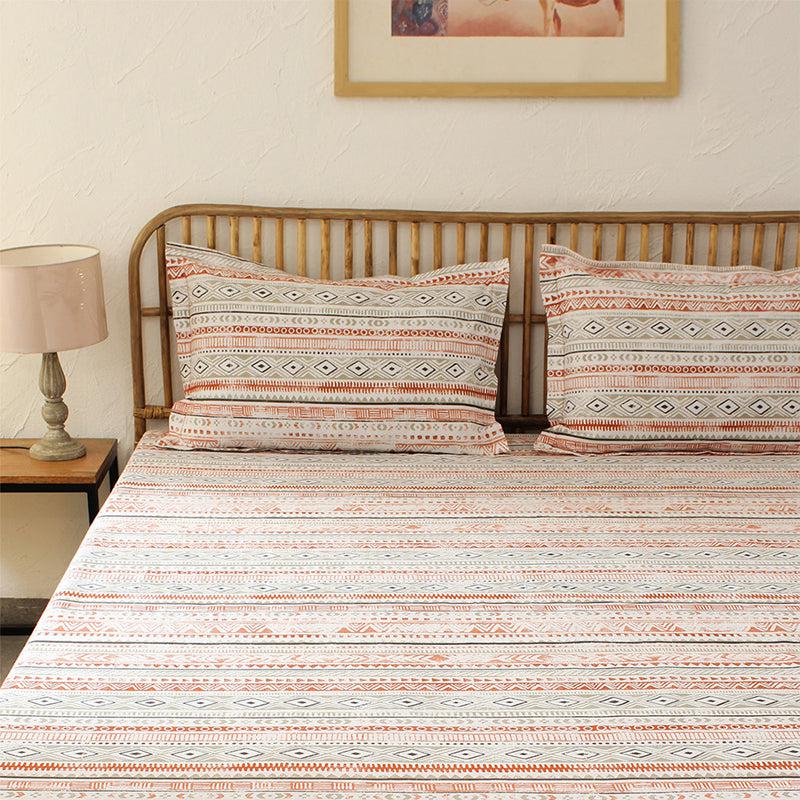 Buy Meghwal Striped Bedsheet - Rust Bedsheets from Vaaree