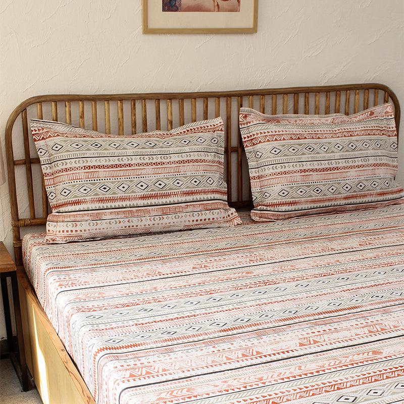 Buy Meghwal Striped Bedsheet - Rust Bedsheets from Vaaree