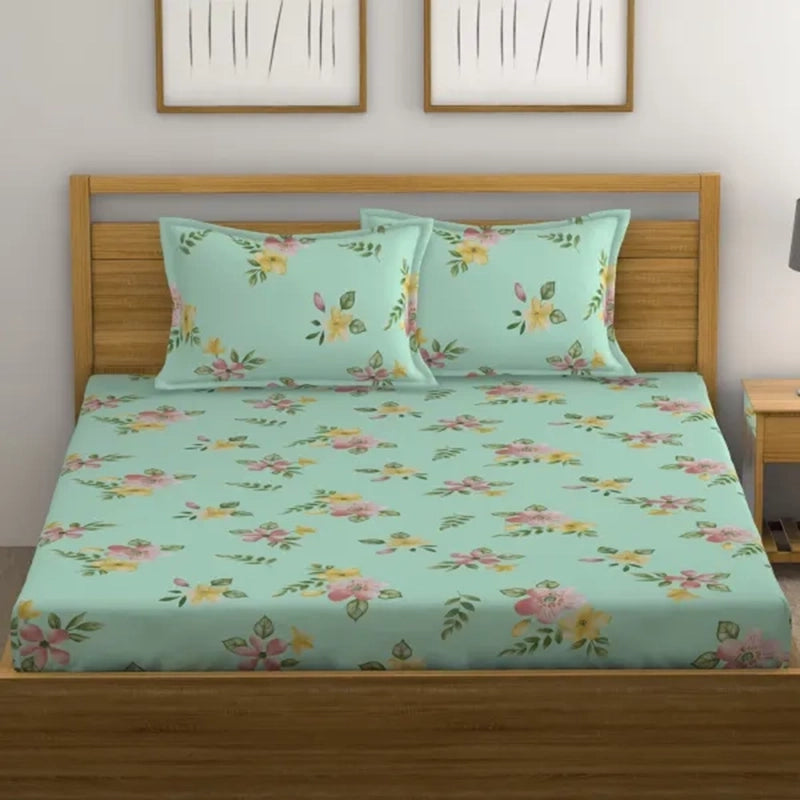 Buy Clemeta Floral Bedsheet - Light Green Bedsheets from Vaaree