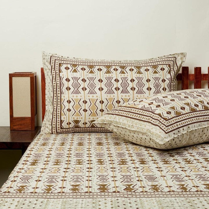 Buy Dots & Stripes Bedsheet - Grey & Brown at Vaaree online | Beautiful Bedsheets to choose from