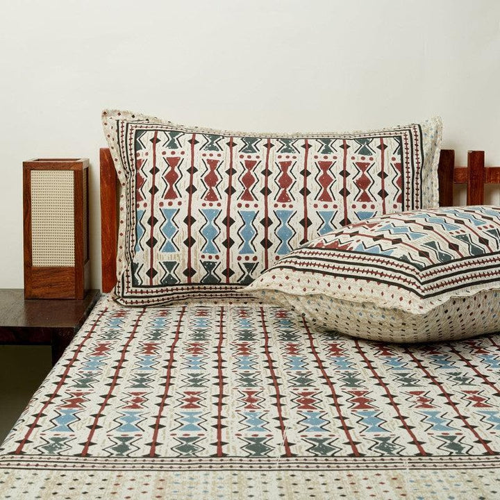 Buy Dots & Stripes Bedsheet - Blue & Maroon at Vaaree online | Beautiful Bedsheets to choose from